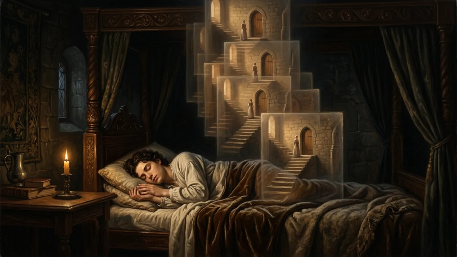 Person sleeping beside a recurring staircase dream scene